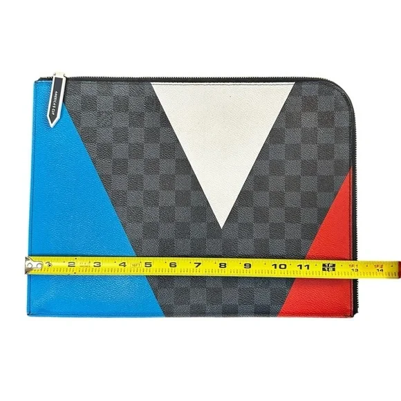 Authentic Louis Vuitton Damier Cobalt Red Blue & White Leather Cup Large Clutch - Picture 11 of 12